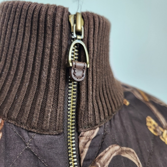 RLL Vintage Ribbed Brown Cardigan Jacket  Equestrian Size M Horse Bridle Print - Picture 4 of 14